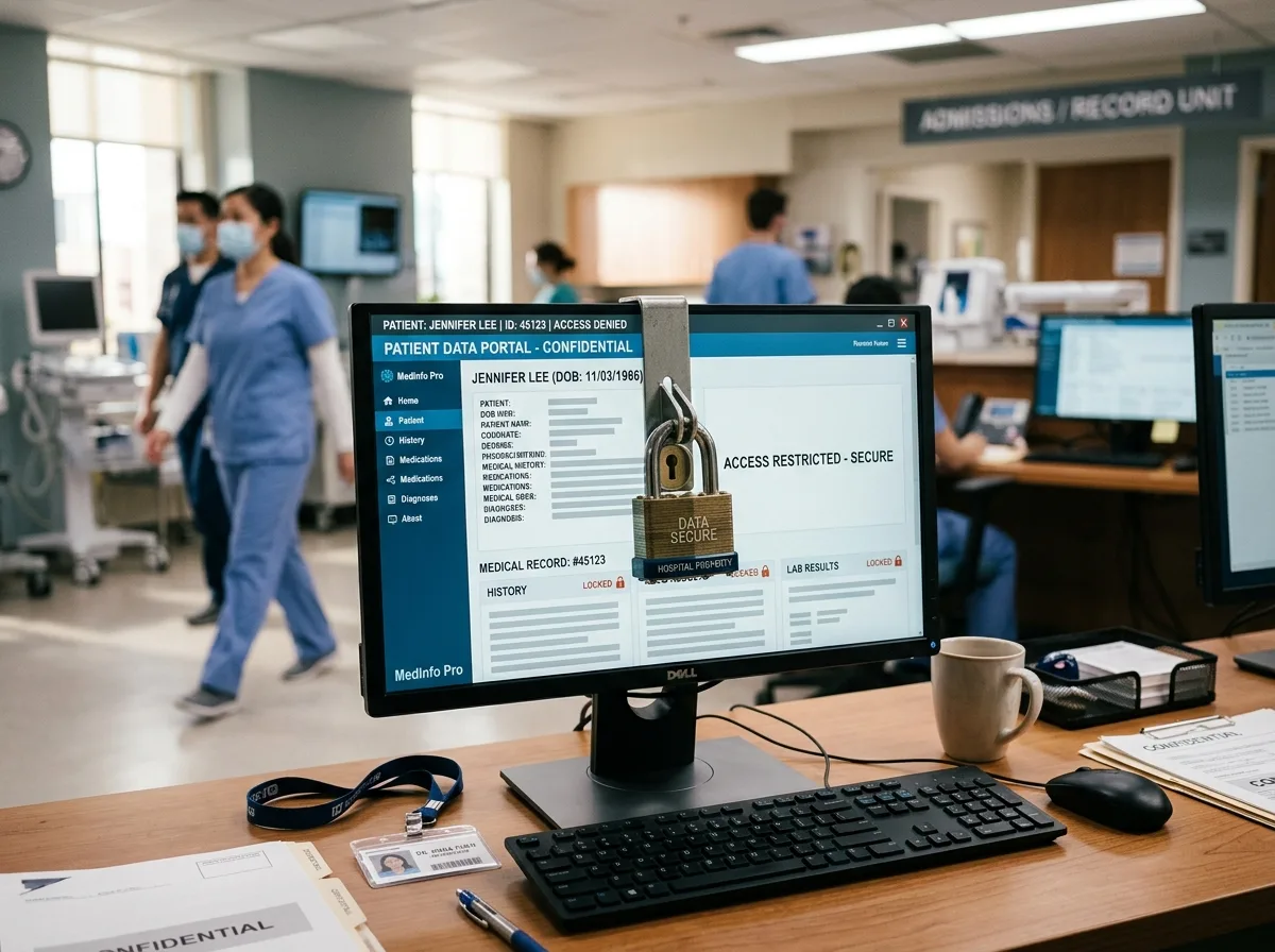 Защита медицинских данных пациентов в цифровой больнице — замок на фоне электронной медкарты